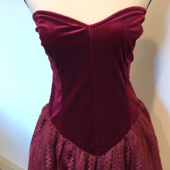 Cider party prom dress velvet and lace burgundy red size  XL strapless - Picture 2 of 11